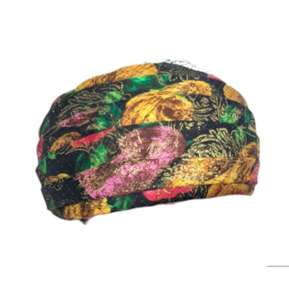60s Metallic Hat Floral Gold Red Yellow Black Vintage main image 7